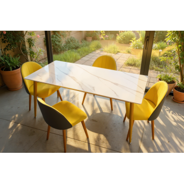 Set masa cu 4 scaune HA02 Gri Galben 160x80x74 cm