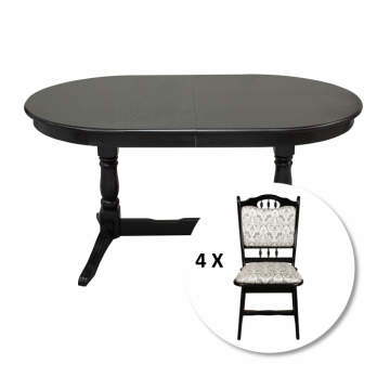 Set masa extensibila EUROPA ovala cu 4 scaune FLANDER stofa print 02, lemn masiv, wenge, 160 240x90x70 cm