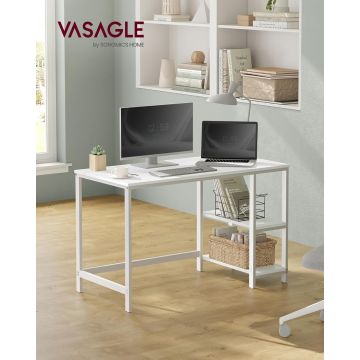 Birou cu 2 rafturi, Vasagle, 120x60x76 cm, PAL/otel, max 70kg, alb