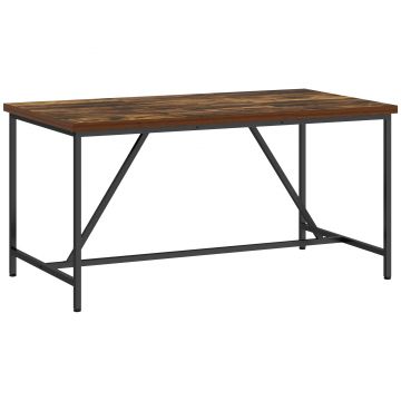 HOMCOM Masă Dreptunghiulară pentru 6 Persoane în Stil Industrial cu Picioare Reglabile din Lemn și Oțel, 150x80x75 cm, Maro | Aosom Romania