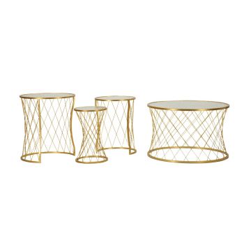 Set 4 masute de cafea Noah, Mauro Ferretti, 70x70x45 cm - 28x28x45 cm, fier/sticla, auriu