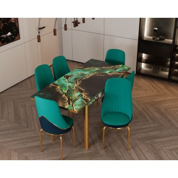 SET MASA 6 SCAUNE LUX CULOARE VERDE