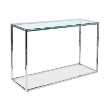 Consola din sticla si metal, Hillda C Transparent / Crom, l120xA40xH78 cm