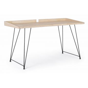 Masa de birou din lemn de cauciuc si metal District Natural / Negru, L142xl61xH78 cm