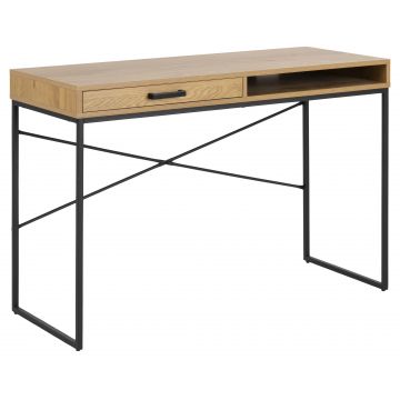 Masa de birou din pal si metal cu 1 sertar Seaford Stejar / Negru, L110xl45xH75 cm
