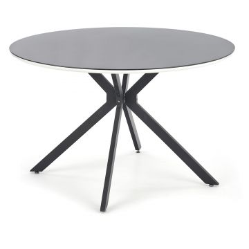 Masa rotunda din sticla, MDF si metal, Avelyn Negru / Alb, Ø120xH76 cm