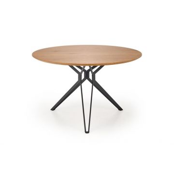 Masa rotunda din MDF si metal, Pisces 2 Stejar Auriu / Negru, Ø120xH76 cm