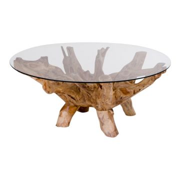 Măsuță de cafea în culoare naturală rotundă cu blat din sticlă ø 110 cm Amazonas – House Nordic