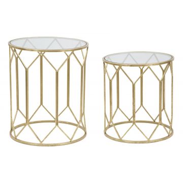Set 2 mese de cafea din metal si sticla Glam Auriu, Ø 50xH60 / Ø45xH50 cm Set 2 mese de cafea din metal si sticla Glam Auriu, Ø 50xH60 / Ø45xH50 cm