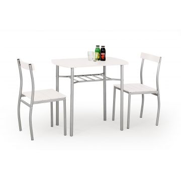 Set masa din MDF si metal + 2 scaune Lance White, L82xl50xH75 cm Set masa din MDF si metal + 2 scaune Lance White, L82xl50xH75 cm
