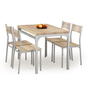 Set masa din MDF si metal + 4 scaune Malcolm Sonoma Oak, L110xl70xH75 cm