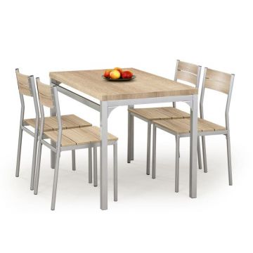 Set masa din MDF si metal + 4 scaune Melchor Sonoma Oak, L110xl70xH75 cm