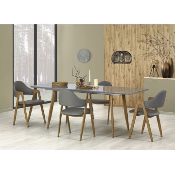 Set masa extensibila din metal si MDF Ruth II Grey + 4 scaune Kai-247 Grey, L160-200xl90xH76 cm