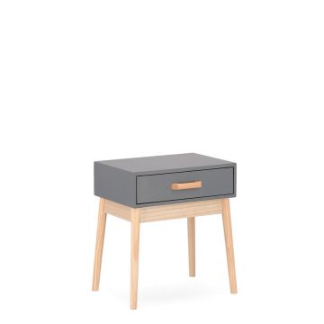 Masuta cu 1 sertar Ordinary, Bizzotto, 43x30x48 cm, lemn de pin/paulownia, gri