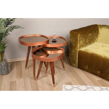 Set 3 Masute de Cafea Model Benson, 42x40,5x47/42x40.5x52.5/42x40.5x58.5 cm, Maro rosiatic