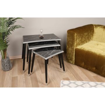 Set 3 Masute de Cafea Model Holly, 42.5x33.5x37/47.5x37x50/52.5x38.8x60 cm, Negru marmorat