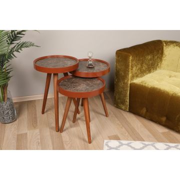Set 3 Masute de Cafea Model Kennedi, 39x39x48/39x39x54.5/39x39x60.5 cm, Marmorat