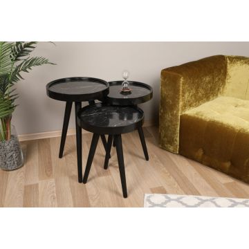 Set 3 Masute de Cafea Model Nathaniel, 39x39x48/39x39x54.5/39x39x60.5 cm, Negru Marmorat
