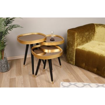 Set 3 Masute de Cafea Model Sampson, 42x40,5x47/42x40.5x52.5/42x40.5x58.5 cm, Auriu/Negru