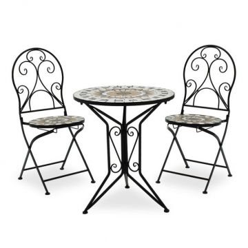 Set Masa si Scaune Mosaic 3 Piese Negru - Multicolor