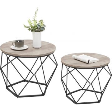 Set 2 măsuțe de cafea VASAGLE, Greige/Negru, PAL și oțel, Ø50/40 cm, stil industrial