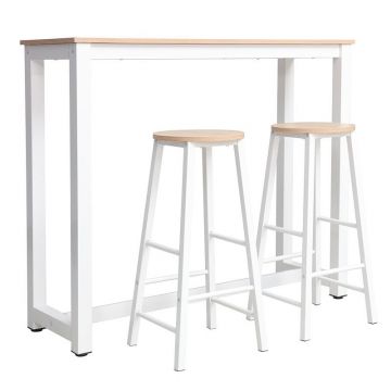 Set bar masa si scaune pentru sufragerie Marle culoare lemn natural - alb picior 120x40x100cm Set bar masa si scaune pentru sufragerie Marle culoare lemn natural - alb picior 120x40x100cm