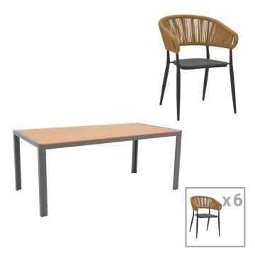 Set Masa si Scaune de Exterior, 7 Piese, Model Nares-Raven, Natural/Antracit, 180x90x72.5 cm