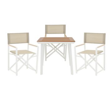 Set Masa si Scaune de Gradina, 3 Piese, Model Mabu-Synergy, Natural/Alb, 80x80x74 cm