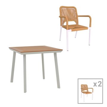 Set Masa si Scaune de Gradina, 3 Piese, Model Synergy-Norture, Natural/Alb, 80x80x74 cm