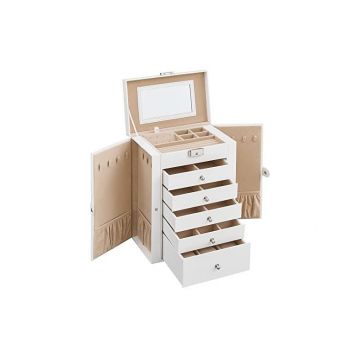 Cutie de bijuterii, Songmics, 10 x 12.6 x 6 cm, Alb