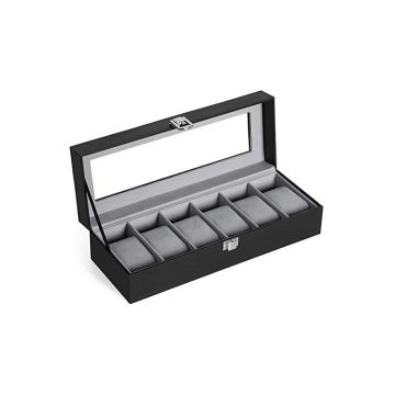 Cutie pentru ceasuri, Songmics, capacitate 6, JWB06BK, Gri