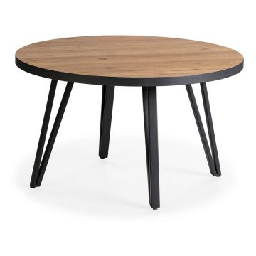 Măsuță de cafea neagră/în culoare naturală rotundă cu blat cu aspect de lemn de stejar ø 80 cm Sindi – Marckeric