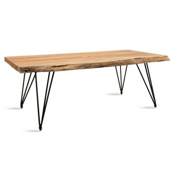 Masuta de cafea Rich pakoworld lemn masiv 4cm Natural-picior negru 130x69x46cm