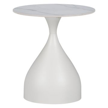 Masuta laterala Kirkene piatra sinterizata, marmura alba si metal, alb, 50x50x50 cm