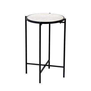 Masuta laterala Luxere negru metal-marmura, alba, D40x66 cm