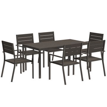Outsunny Set Masă de Grădină din 7 Piese cu Masă și 6 Scaune cu Brațe, 160x80x74 cm, Maro | Aosom Romania