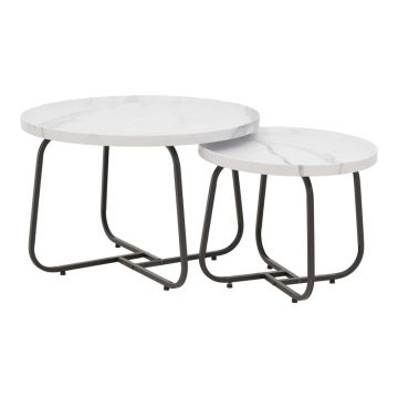 Set de 2 masute de cafea Crismory, marmura, alba, 70x70x47 cm