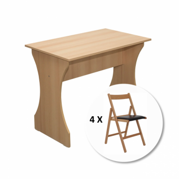 Set Masa ADRIA cu 4 scaune pliante BASIC, fag + piele ecologica wenge, 95x60x78 cm