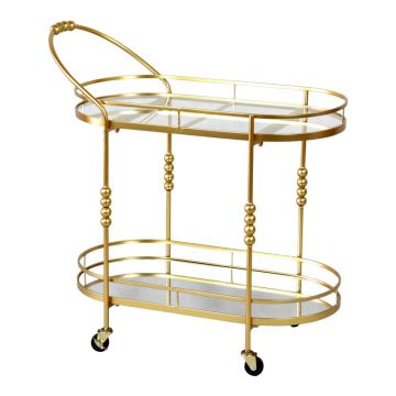 Troler bar Emiliane Inart auriu metal-oglinda sticla 83x42,5x87cm
