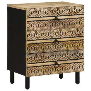 Gossi dulap de pat, negru, 50x33x62 cm, lemn masiv de mango brut