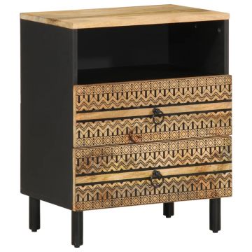 Gossi dulap de pat, negru, 50x33x62 cm, lemn masiv de mango brut