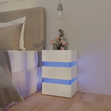 Gossi dulap noptiera cu led alb extralucios 45x35x67cm lemn prelucrat