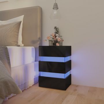 Gossi dulap noptiera cu led negru lucios 45x35x67cm lemn prelucrat