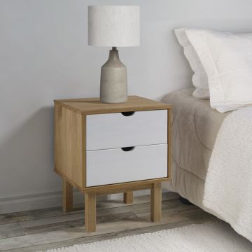 Gossi dulap noptiera otta, maro/alb, 45x39x57 cm, lemn masiv pin