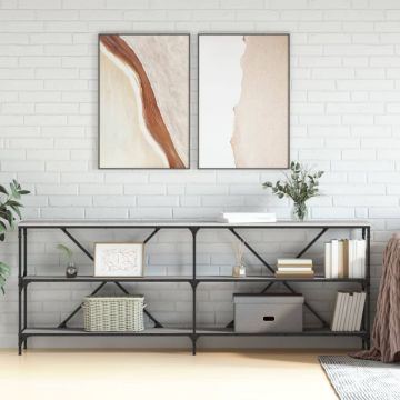 Gossi masa consola, gri sonoma, 200x30x75 cm lemn prelucrat si fier