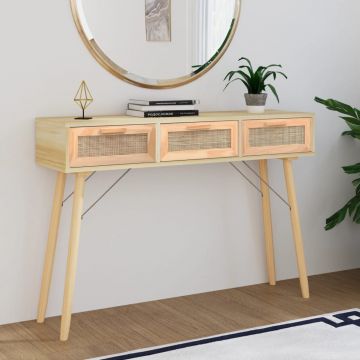 Gossi masa consola maro 105x30x75 cm lemn masiv pin si ratan natural