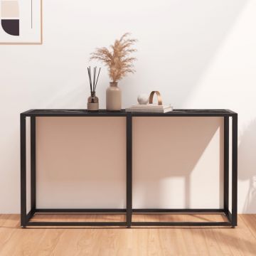 Gossi masa consola, negru marmura, 140x35x75,5 cm, sticla securizata