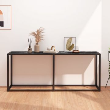 Gossi masa consola, negru marmura, 180x35x75,5 cm, sticla securizata