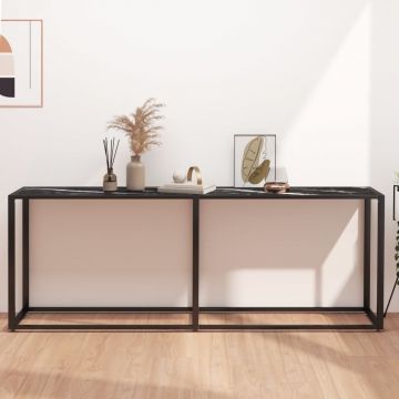 Gossi masa consola, negru marmura, 200x35x75,5 cm, sticla securizata