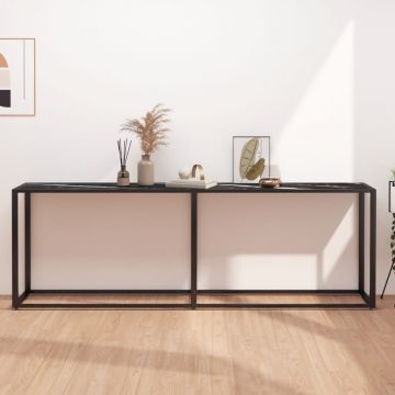 Gossi masa consola, negru marmura, 220x35x75,5 cm, sticla securizata
